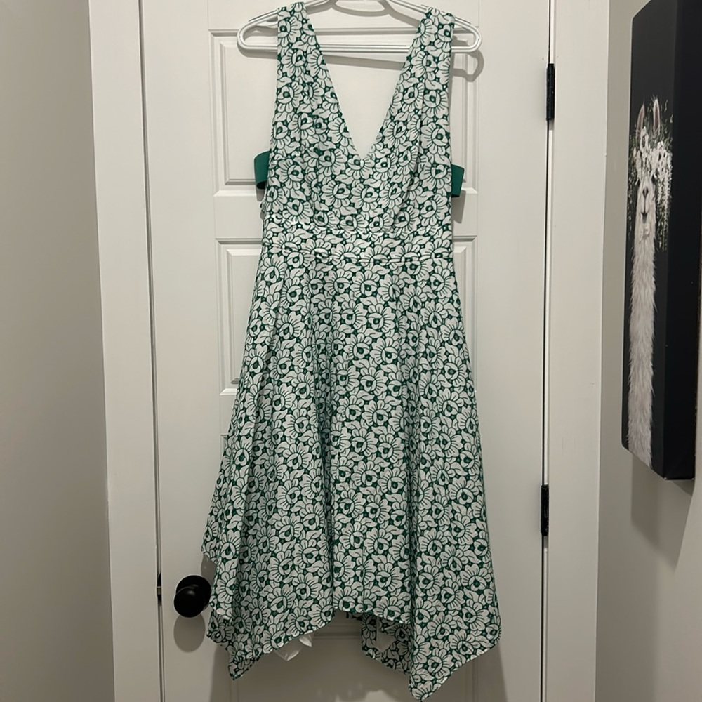 Bebe Sleeveless White and Green Dress